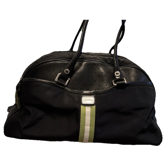 Cole Haan Handbags - Vintage Cole Haan Black Leather Green White Strap Travel Overnight Gym‎ Bag